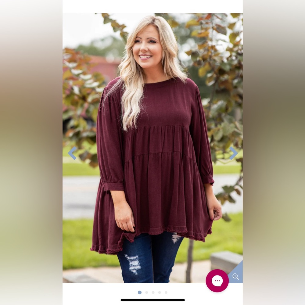 NWOT Burgundy Umgee Babydoll Top Sz 1XL